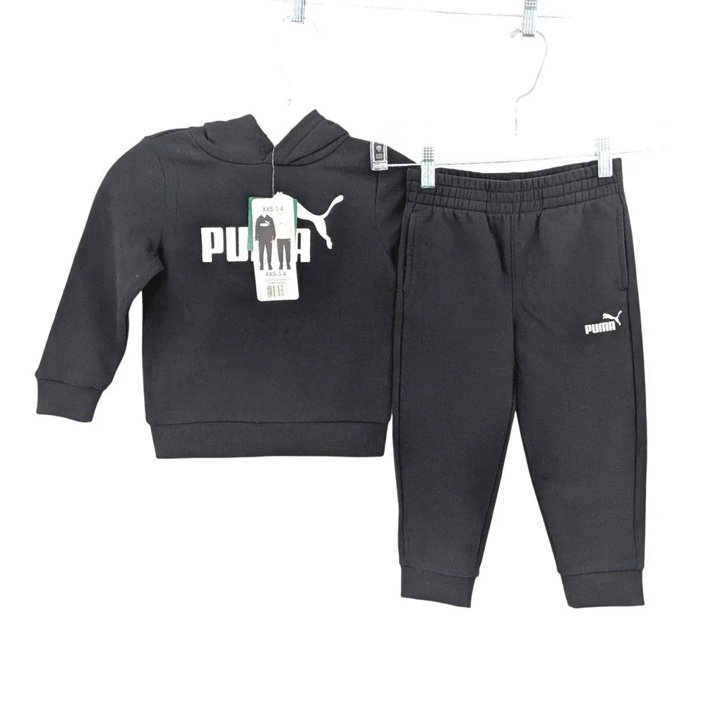 Puma black logo hoodie jogger set youth XXS 3 4 athletic activewear - Picture 1 of 8